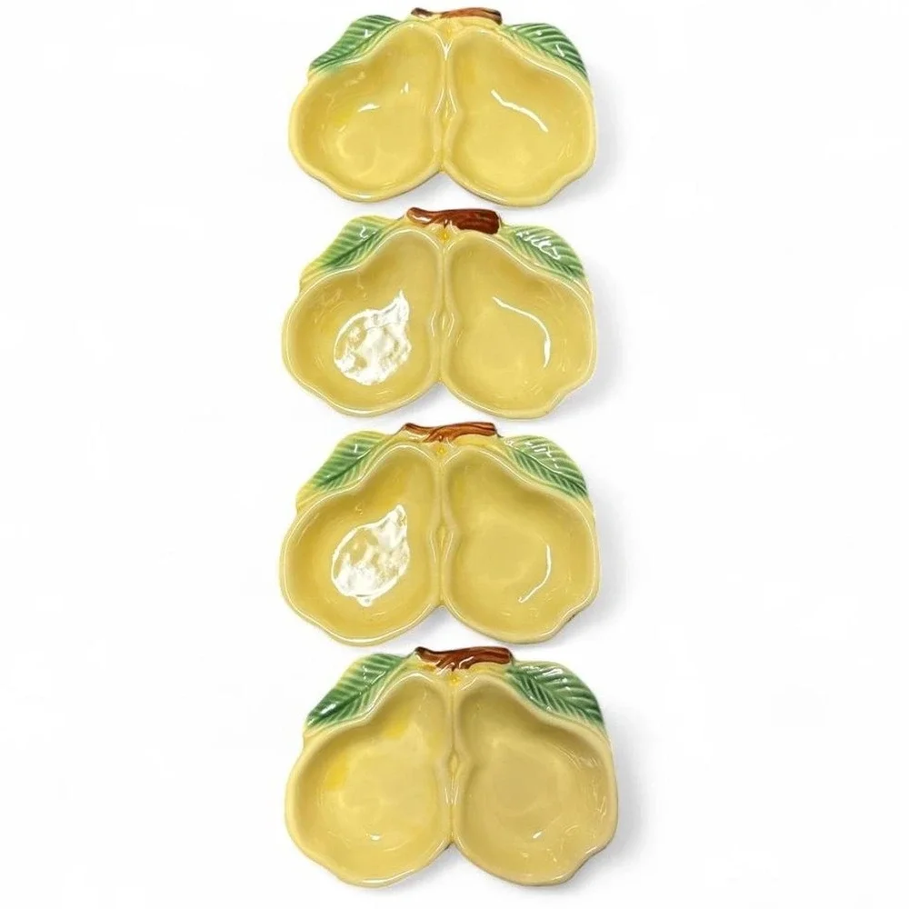 Set of four vintage Belmar of California yellow and green double-pear ceramic